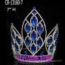 7/ 10/12 Inch Leaves Dark Blue Stone Crystal Pageant Crown Tiara